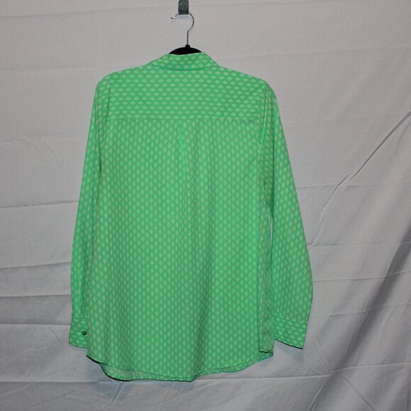 Merona, Blouse, XXL, Lime Green w/ White Dotted Diamond Pattern, Long Sleeve - Picture 6 of 6